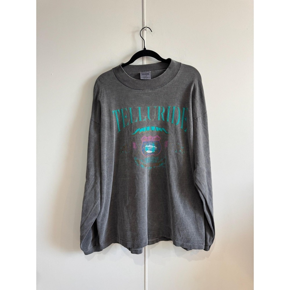 Vintage Telluride Long Sleeve Mens XL Gray Fleece Ski Graphic Sansegal T-Shirt